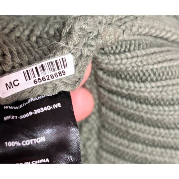 RTA Mock Turtleneck Chunky Knit Sweater Womens M Green Open Stitch Cable Knit - Picture 6 of 8